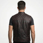 Men’s Leather Motorcycle Vest with Diamond Stitch – Biker Riding Vest