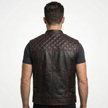 Load image into Gallery viewer, Men’s Leather Motorcycle Vest with Diamond Stitch – Biker Riding Vest
