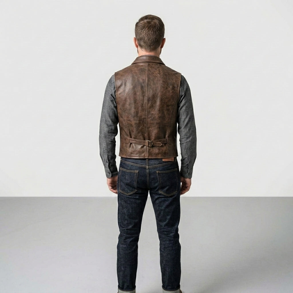 Men’s Motorcycle Leather Vest – Classic Biker Riding Vest