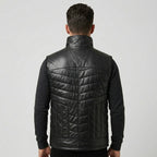 Men’s Black Quilted Leather Puffer Vest – Insulated Biker Vest