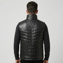 Load image into Gallery viewer, Men’s Black Quilted Leather Puffer Vest – Insulated Biker Vest
