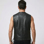 Men’s Black Sheepskin Leather Biker Vest – Premium Motorcycle Vest