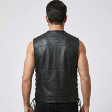 Load image into Gallery viewer, Men’s Black Sheepskin Leather Biker Vest – Premium Motorcycle Vest
