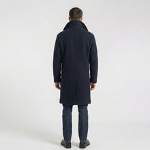 Load image into Gallery viewer, Men’s Dark Blue Fleece Peacoat – Classic Double Breasted Winter Coat
