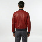 Men’s Red Lambskin Leather Bomber Jacket – Slim Fit Fashion Aviator Coat