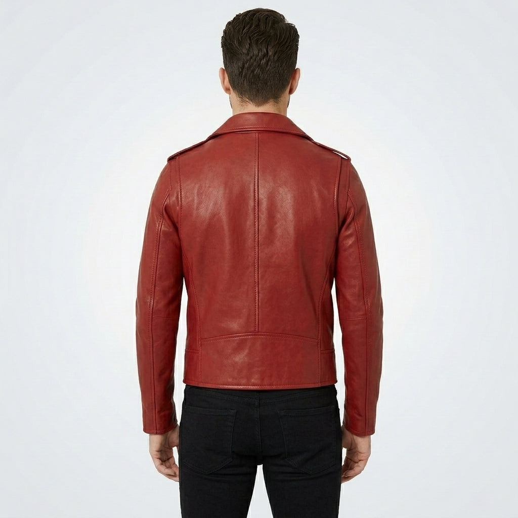 Men's Red Leather Biker Jacket - Bold, Stylish & Real Leather