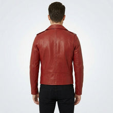 Load image into Gallery viewer, Men's Red Leather Biker Jacket - Bold, Stylish &amp; Real Leather
