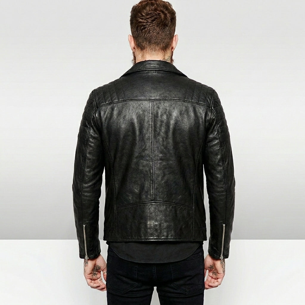 Men’s Genuine Lambskin Leather Blazer – Classic Slim Fit Tailored Jacket