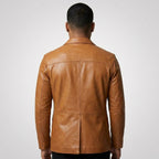 Men’s Tan Lambskin Leather Blazer – Classic Two-Button Tailored Sport Coat