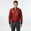 Men’s Red Lambskin Leather Bomber Jacket – Slim Fit Fashion Aviator Coat