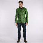 Men’s Green Napa Lamb Leather Biker Shirt – Premium Slim Fit Leather Shirt Jacket