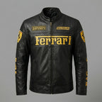 Herren-Leder-Rennjacke im Ferrari-Stil – Bikerjacke aus Echtleder