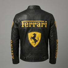 Load image into Gallery viewer, Men’s Ferrari-Inspired Leather Racing Jacket – Real Leather Biker Style
