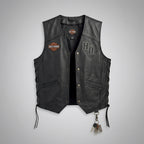 Herren Harley-Style Bikerweste aus echtem Leder – Club Cut mit Druckknöpfen