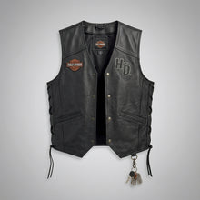 Load image into Gallery viewer, Men’s Harley-Style Leather Biker Vest – Real Leather Club Cut Snap Button
