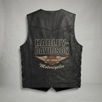 Herren Harley-Style Bikerweste aus echtem Leder – Club Cut mit Druckknöpfen