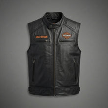 Load image into Gallery viewer, Men’s Harley-Style Leather Roadster Vest – Premium Black Top-Grain
