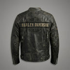 Men’s Distressed Leather Biker Jacket – Harely Davidson Vintage Racing Moto Style