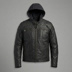 Herren Hybrid Leder Hoodie Jacke – Harley-Style Kapuzen-Motorradbomber