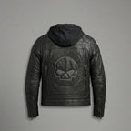 Herren Hybrid Leder Hoodie Jacke – Harley-Style Kapuzen-Motorradbomber