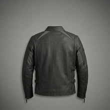 Load image into Gallery viewer, Men’s Matte Black Leather Biker Jacket – Adjustable Buckle Moto Style
