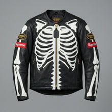 Load image into Gallery viewer, Men’s Skeleton Bone Leather Jacket – Real Leather Streetwear Biker Style
