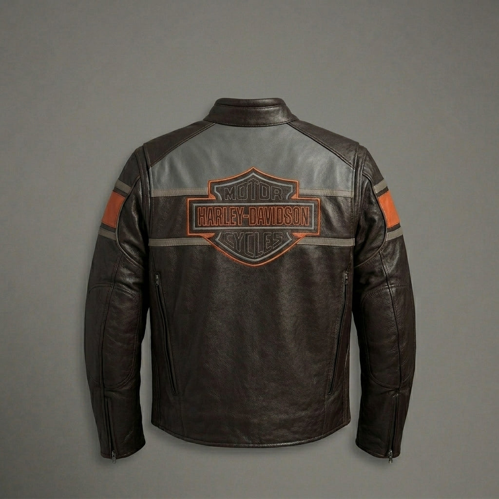 Heritage Racing Braune Leder Bikerjacke – Klassischer Harley Moto Stil