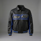 Herren Varsity-Jacke aus schwarzem und blauem Leder – Premium Urban Bomber Stil