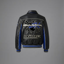 Laden Sie das Bild in den Galerie-Viewer, Herren Varsity-Jacke aus schwarzem und blauem Leder – Premium Urban Bomber Stil
