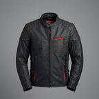 Herren Bikerjacke aus mattem schwarzem Leder – Rote Naht im Harley-Stil