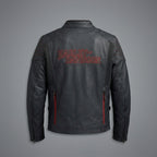 Herren Bikerjacke aus mattem schwarzem Leder – Rote Naht im Harley-Stil