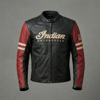 Herren Vintage Leder-Motorradjacke im Indian-Stil – Rot & Schwarz Moto Style