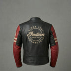 Herren Vintage Leder-Motorradjacke im Indian-Stil – Rot & Schwarz Moto Style
