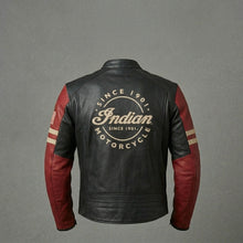 Laden Sie das Bild in den Galerie-Viewer, Herren Vintage Leder-Motorradjacke im Indian-Stil – Rot &amp; Schwarz Moto Style
