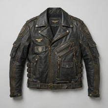 Load image into Gallery viewer, Men’s Indian-Style Leather Racing Jacket – Red &amp; Black Moto Bomber
