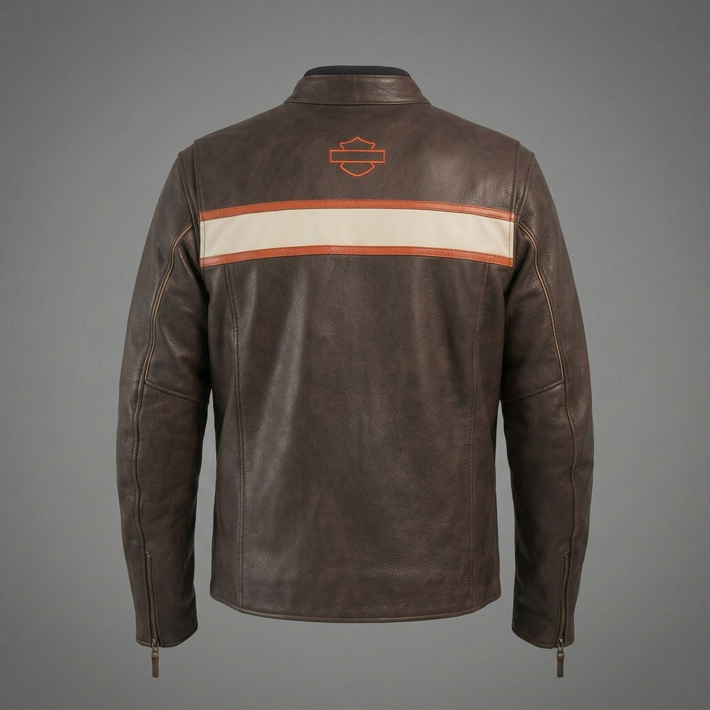 Harley Bikerlederjacke für Herren – Braun & Schwarz
