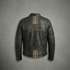 Leder-Bikerjacke für Herren im Harley-Stil – besticktes Stern- & Schriftzugdesign