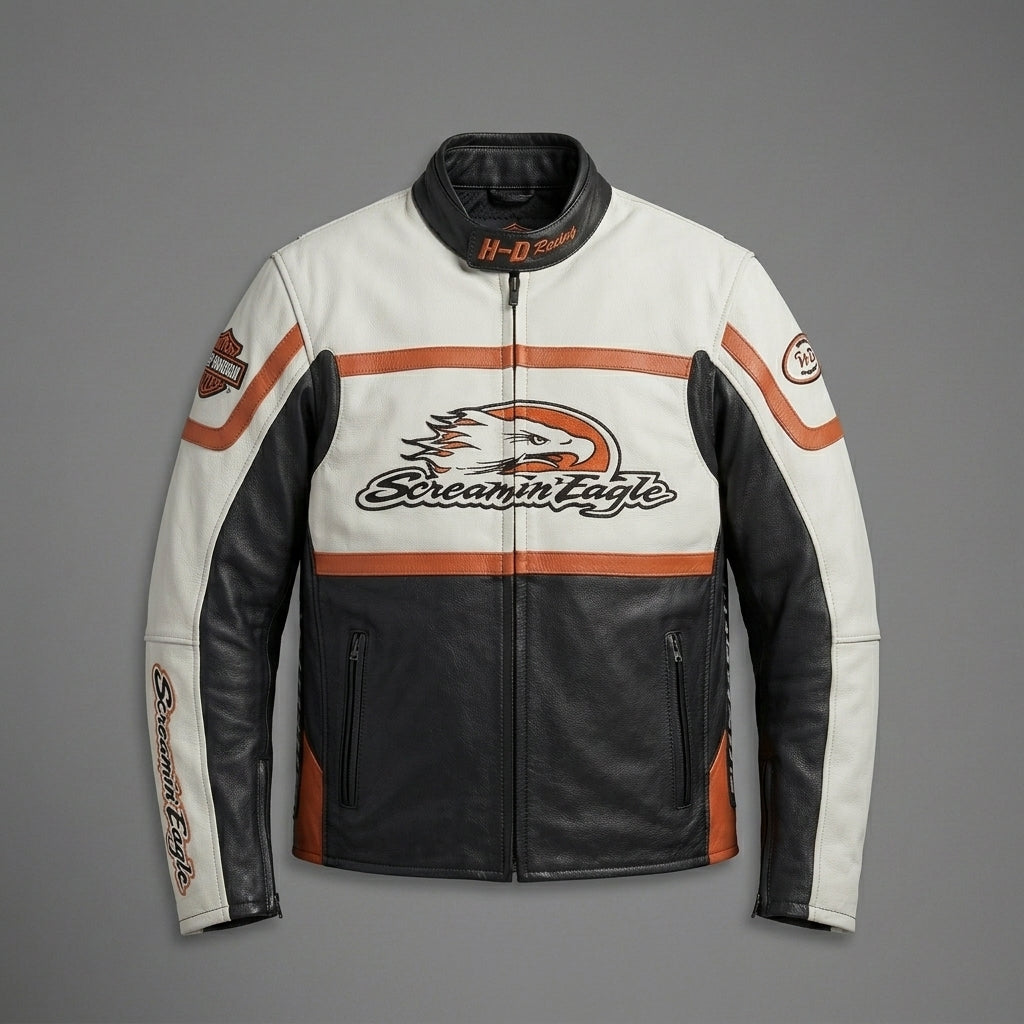 Herren Leder Racing Jacke – Limited Edition – Kontrastpanel im Motorrad-Stil