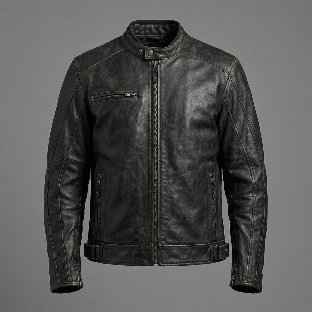 Herren Totenkopf Distressed Leder Bikerjacke – Harley-Style Moto