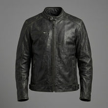 Load image into Gallery viewer, Men’s Skull Distressed Leather Biker Jacket – Harley-Style Moto
