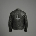Herren Totenkopf Distressed Leder Bikerjacke – Harley-Style Moto