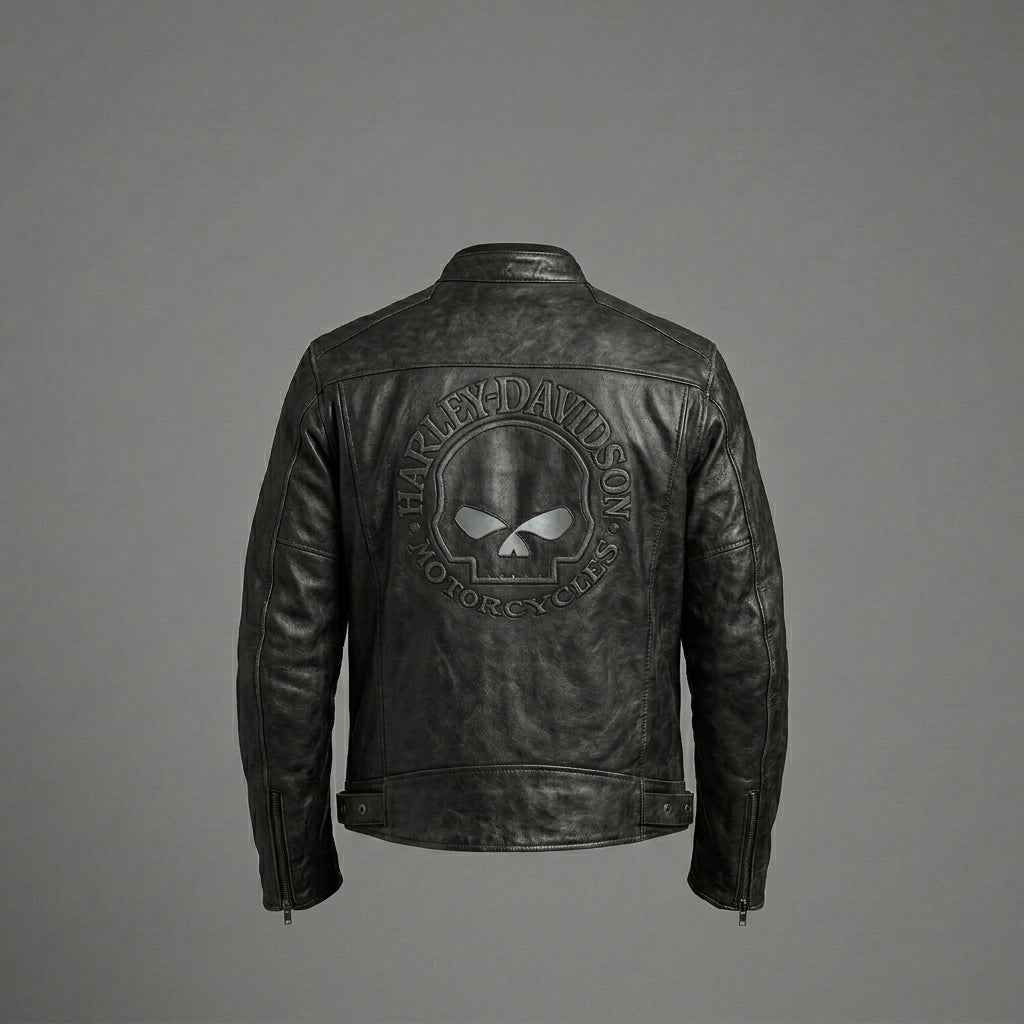 Herren Totenkopf Distressed Leder Bikerjacke – Harley-Style Moto