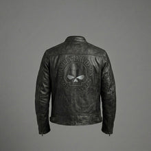 Load image into Gallery viewer, Men’s Skull Distressed Leather Biker Jacket – Harley-Style Moto
