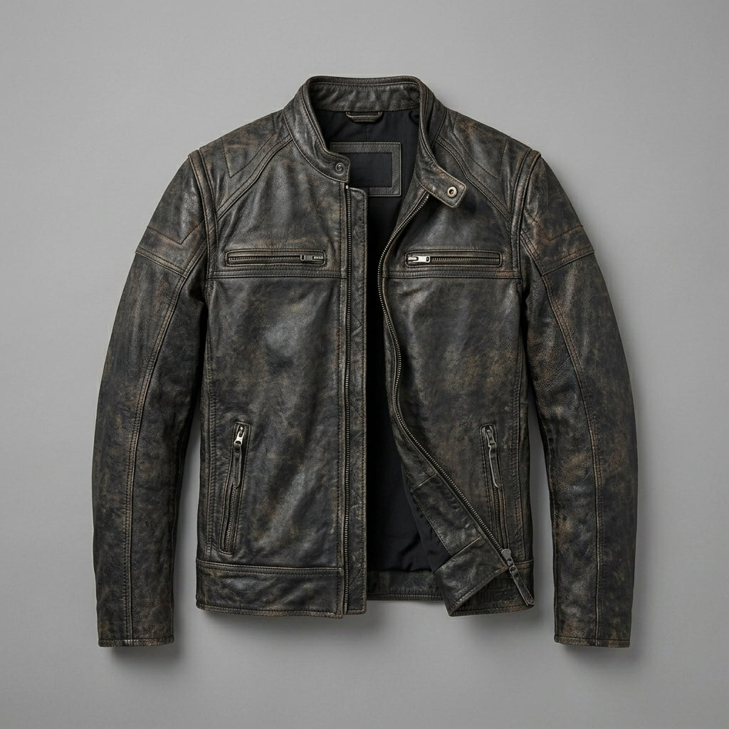 Herren Harley-Davidson Stil Heritage Geprägte Leder Bikerjacke