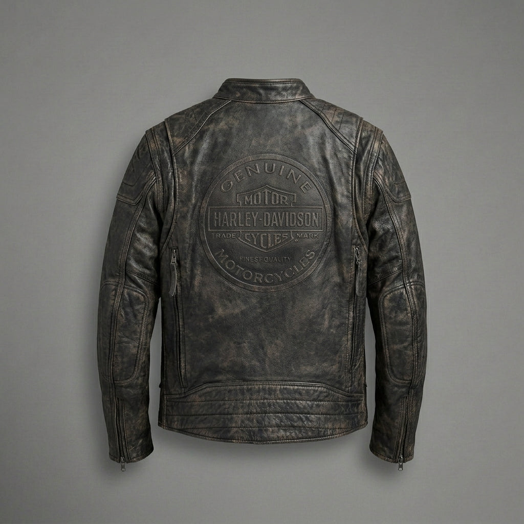 Herren Harley-Davidson Stil Heritage Geprägte Leder Bikerjacke