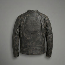 Laden Sie das Bild in den Galerie-Viewer, Herren Harley-Davidson Stil Heritage Geprägte Leder Bikerjacke
