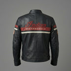 Men’s Indian Motorcycle Style Vintage Leather Biker Jacket – Embroidered Script Logo