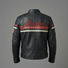 Load image into Gallery viewer, Men’s Indian Motorcycle Style Vintage Leather Biker Jacket – Embroidered Script Logo
