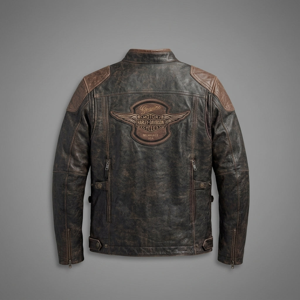 Herren Harley-Davidson Stil Adlerflügel Leder-Bikerjacke