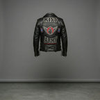 Herren Rock Fan Leder Motorradjacke – Geflügelter Bestickter Patch Biker Stil